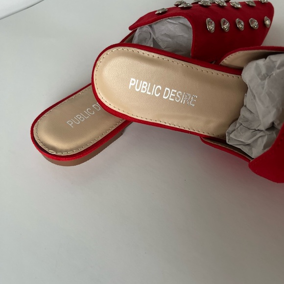 Public Desire Red Lily Diamente Stud Mules - Picture 4 of 7